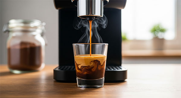 erogazione dell'espresso per il mocaccino