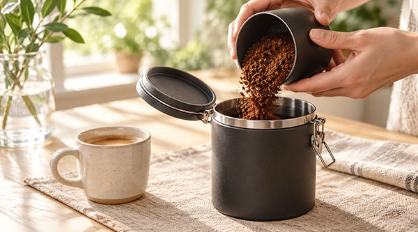 Versare il caffè nel barattolo